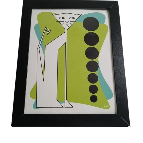Original Signed Framed Print "Circles" Pawlie n Ester Cat Series MCM Style Frame - Picture 2 of 7